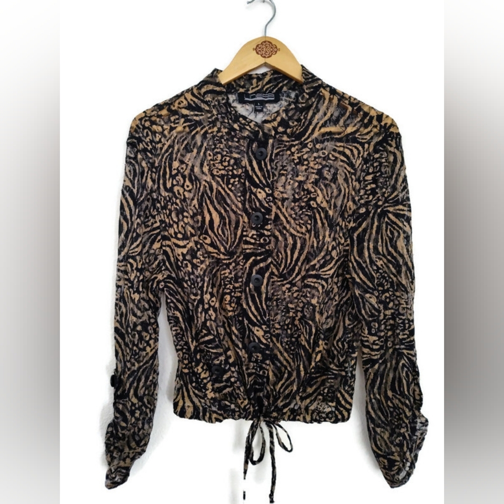 LINEAR Semi Sheer Stretch Animal Print Top